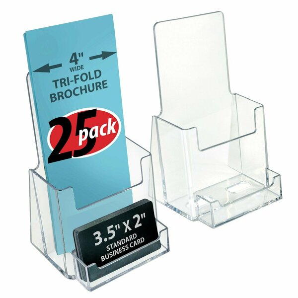 Azar Displays Trifold Brochure Holder w/ Business Card Pocket. Inside Dimension: 4.125''W, 25PK 252922-25PK
